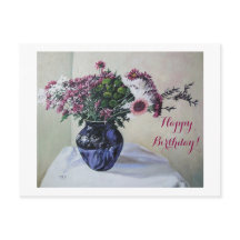 Happy Birthday fijne  roze bloemen Kaart