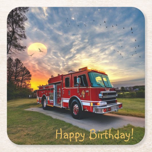 Happy Birthday Fire Engine Paper Onderzetters (Voorkant)