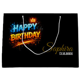 Happy Birthday Fire & Ice Splash Design (Custom) Groot Cadeauzakje
