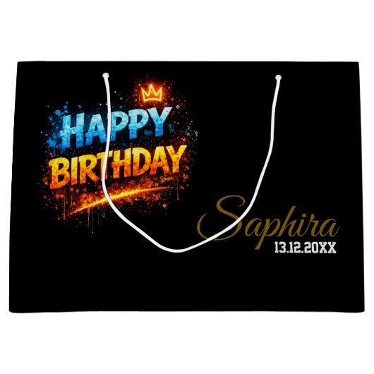 Happy Birthday Fire & Ice Splash Design (Custom) Groot Cadeauzakje (Voorkant)