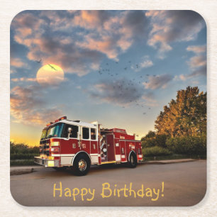 Happy Birthday Fire Truck Onderzetters