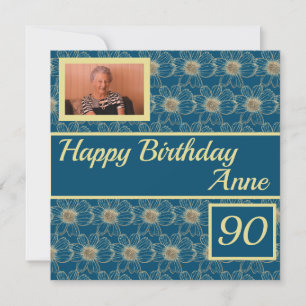 Happy Birthday Floral Blauwgroen design Aangepaste