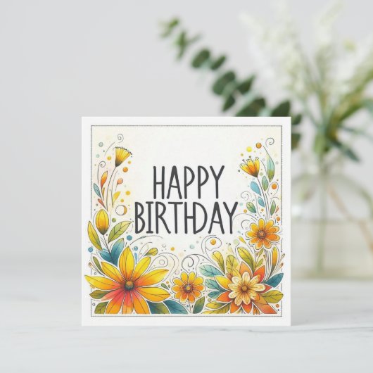 Happy Birthday Floral Card Feestdagenkaart (Staand voorkant)