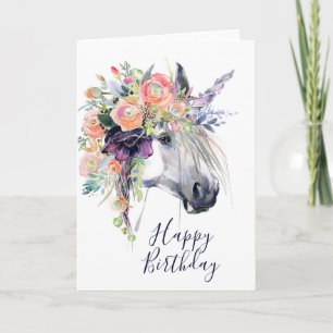 Happy Birthday   Floral-drukte Unicorn Kaart