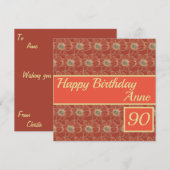 Happy Birthday Floral Gold Maroon Custom Kaart (Voorkant / Achterkant)