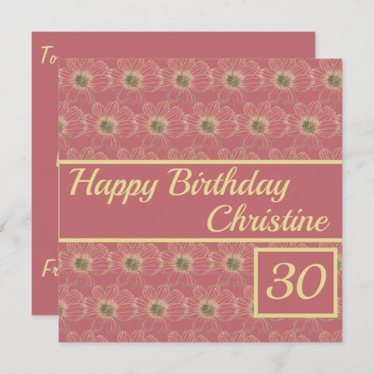 Happy Birthday Floral gouden pruim ontwerp Custom (Voorkant / Achterkant)