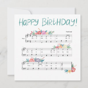 Happy Birthday Floral Sheet Music Kaart Notitiekaartje