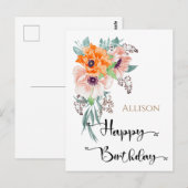Happy Birthday Floral Waterverf Briefkaart (Voorkant / Achterkant)