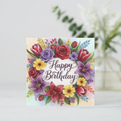 Happy Birthday Floral Wreath Kaart (Staand voorkant)