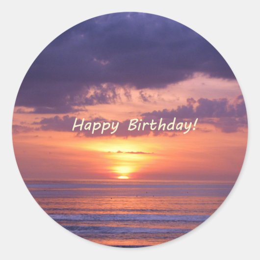 Happy Birthday Florida Beach Sunset Ronde Sticker (Voorkant)