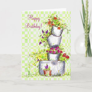 Happy Birthday Flower Bucket Cottage Garden Art Kaart
