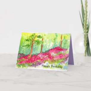 Happy Birthday Flower Meadow Trees Waterverf Kaart