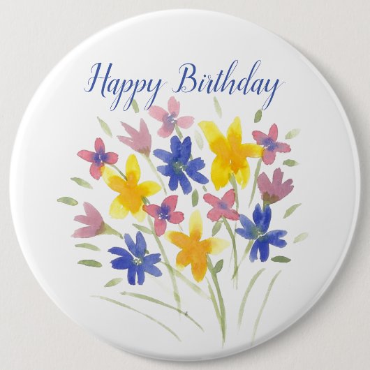 Happy Birthday Flower Pin Ronde Button 6,0 Cm (Voorkant)