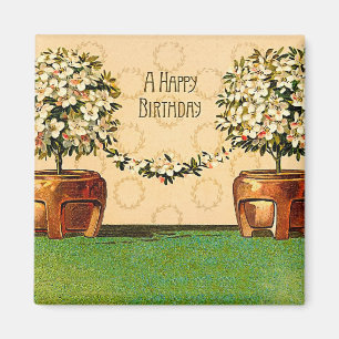 Happy Birthday  Flowering Pots Magnet Magneet