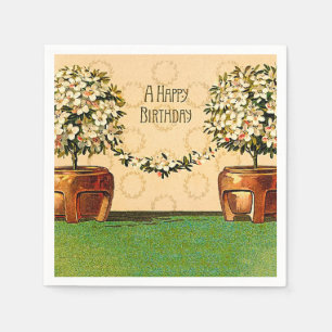 Happy Birthday  Flowering Pots Paper Napkin Servetten