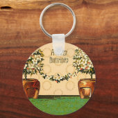 Happy Birthday Flowering Pots Sleutelhanger (Voorkant)