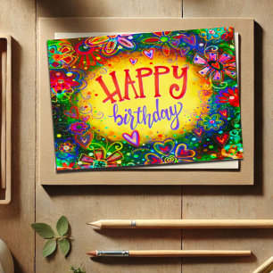 Happy Birthday Flowers Girly Fun  Kaart