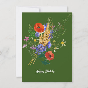 Happy Birthday Forest Green Floral Boeket Kaart