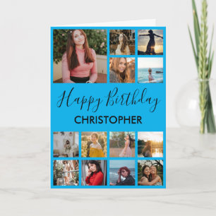 Happy Birthday Foto Collage 13 Foto's Blue Kaart