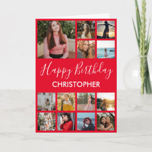 Happy Birthday Foto Collage 13 Foto's Rood & Wit Kaart