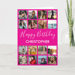 Happy Birthday Foto Collage 16 Foto's Hot Pink Kaart