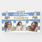 Happy Birthday Foto Collage Blue Gold Dot op elke  Spandoek (Horizontaal)