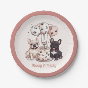 Happy Birthday Franse Bulldogs Party Petten Papieren Bordje