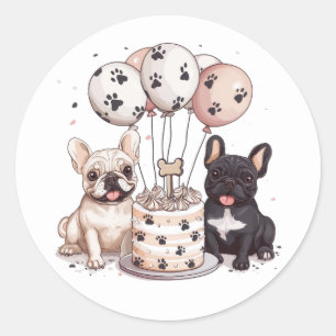 Happy Birthday Franse Bulldogs Party Petten Ronde Sticker