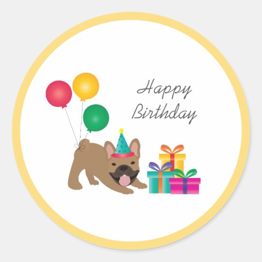 Happy Birthday French Bulldog Colorful Ronde Sticker (Voorkant)