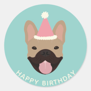Happy Birthday French Bulldog Party Pet Ronde Sticker