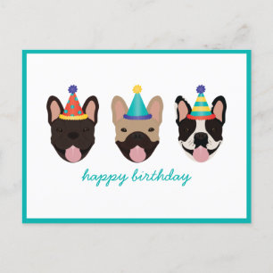 Happy Birthday French Bulldog Party Petten Briefkaart
