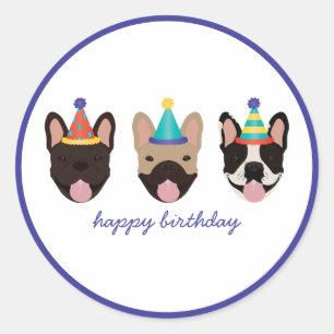Happy Birthday French Bulldog Party Petten Ronde Sticker