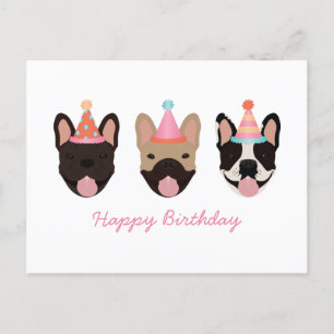 Happy Birthday French Bulldog Party Petten Roze Briefkaart