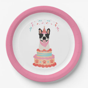 Happy Birthday French Bulldog Party Petten Roze Papieren Bordje