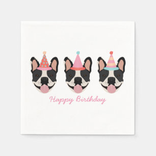 Happy Birthday French Bulldog Party Petten Roze Servet