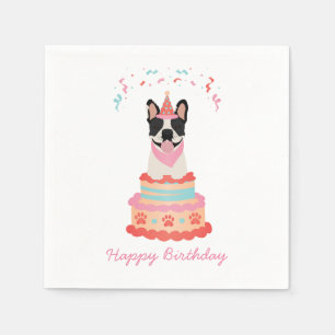 Happy Birthday French Bulldog Party Petten Roze Servet