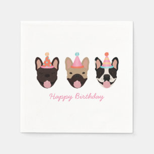 Happy Birthday French Bulldog Party Petten Roze Servet