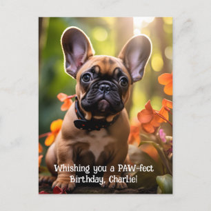 Happy Birthday Frenchie puppy in een oerwoud Briefkaart