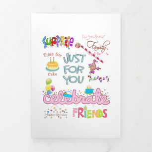 Happy Birthday Friends Family Tri-Fold Card Drieluik Kaart