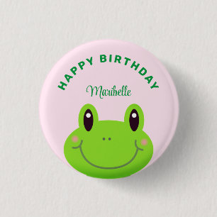 Happy Birthday Frog Cute Pink Ronde Button 3,2 Cm