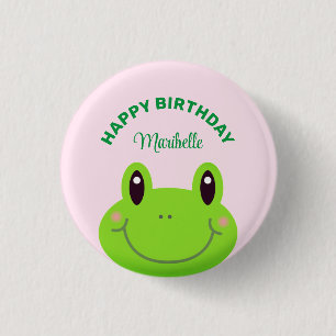 Happy Birthday Frog Cute Pink Ronde Button 3,2 Cm