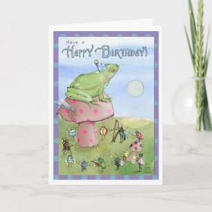 Happy Birthday Frog op een paddenstoel Kaart