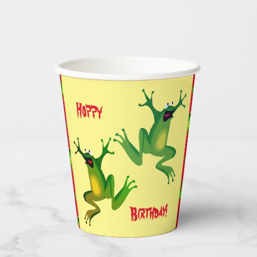 Happy Birthday Frog Paper Cups Papieren Bekers (Voorkant)