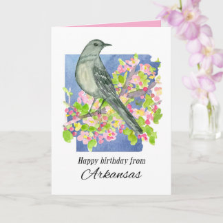 Happy Birthday from Arkansas Mockingbird Flowers Kaart