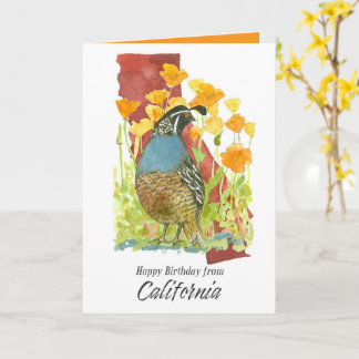 Happy Birthday from California Quail Poppy Flowers Kaart