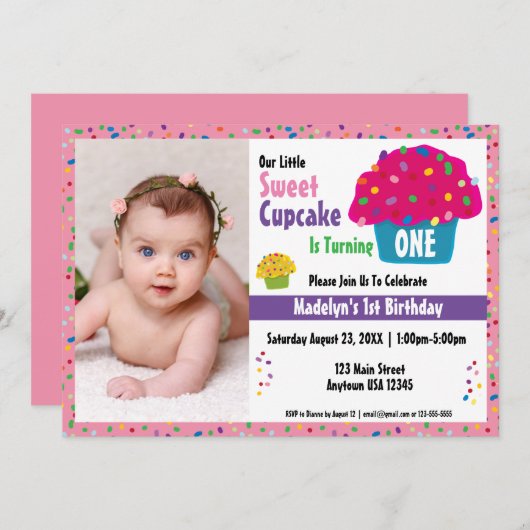 Happy Birthday Frosted Cupcake Sprinkles Kaart (Voorkant / Achterkant)