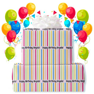 Happy Birthday Fun Cheerful Stripes Voeg naam toe Cadeaupapier