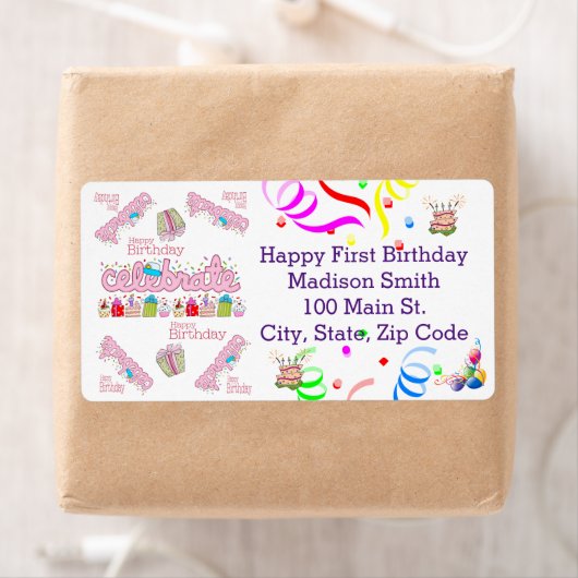 Happy Birthday FUN Cupcake Adreslabel Etiket (Insitu)