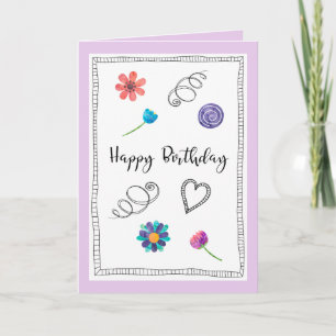 Happy Birthday Fun Flowers Swirlies Heart Greeting Kaart
