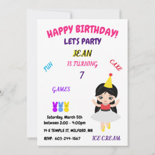 "Happy Birthday" Fun, Games, Cake, ijs, Inv Kaart
